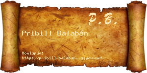 Pribill Balabán névjegykártya